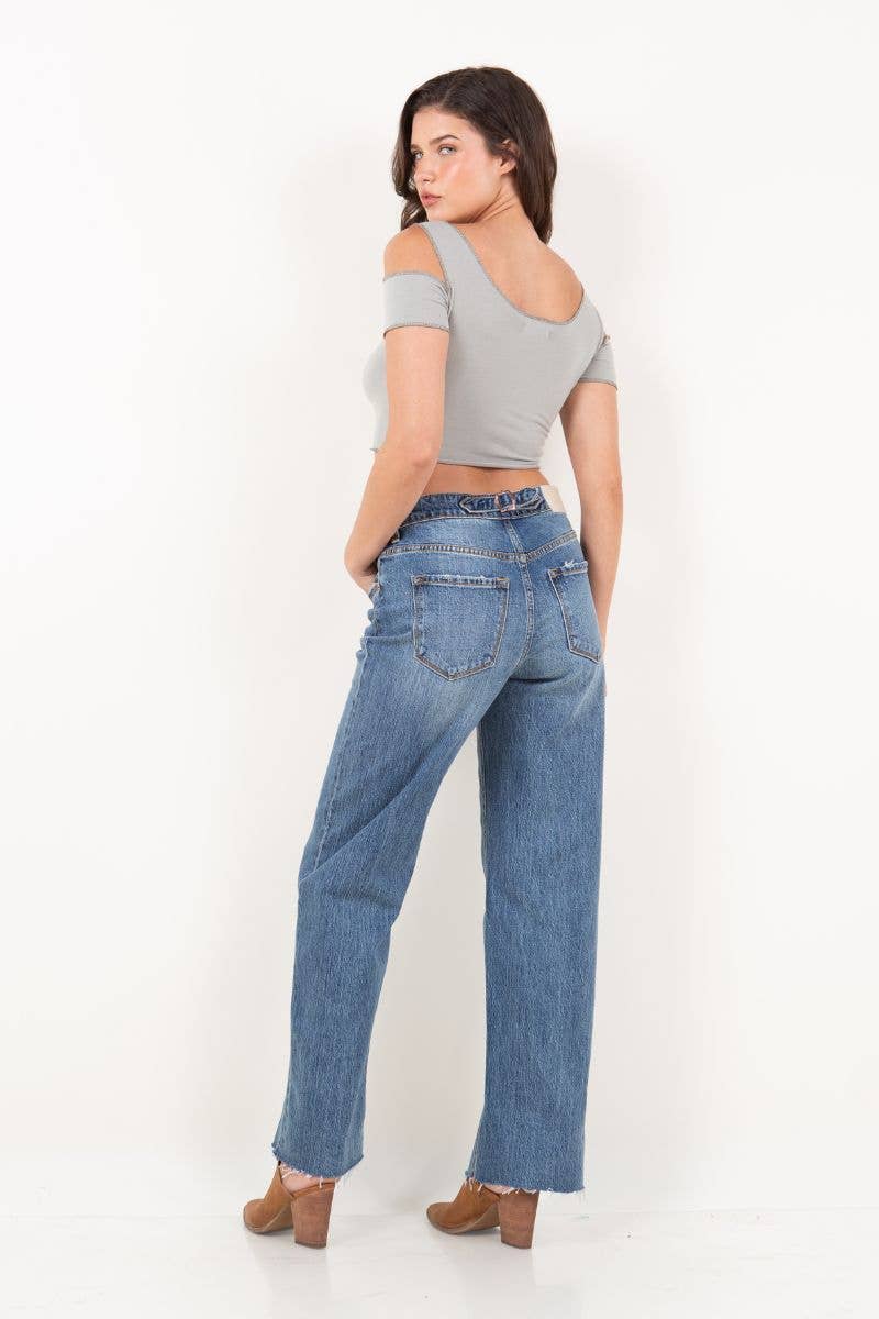 Crossover Cuff Straight Leg Jean