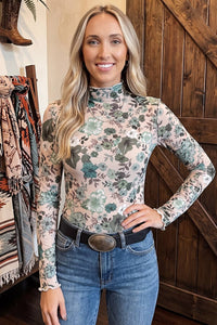 Floral Print Mesh Top