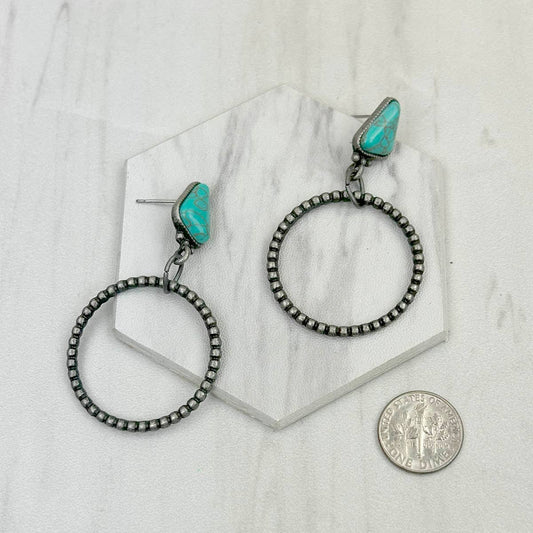 Silver Circle with Faux Turquoise Earrings