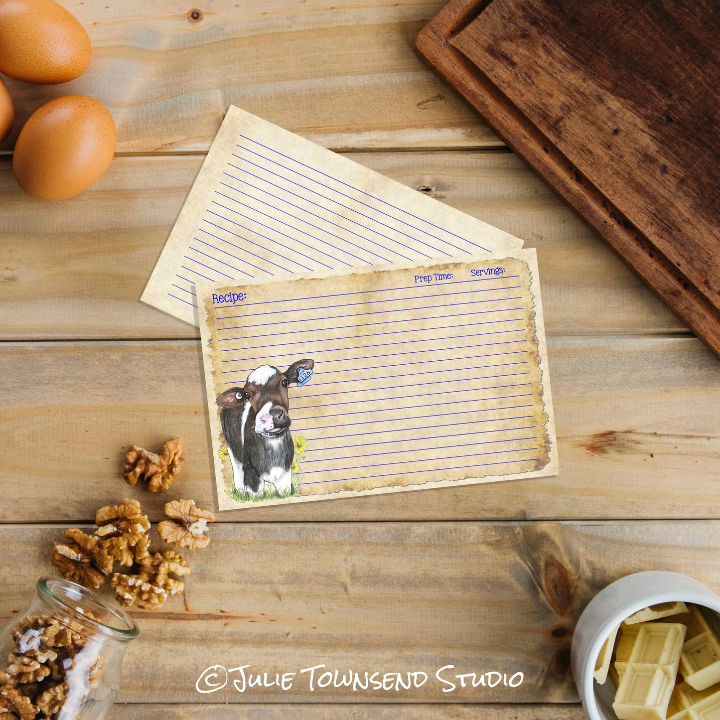 Set of 12  Cute Cow Recipe Cards