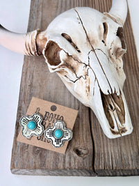Cross Turquoise Stone Earrings