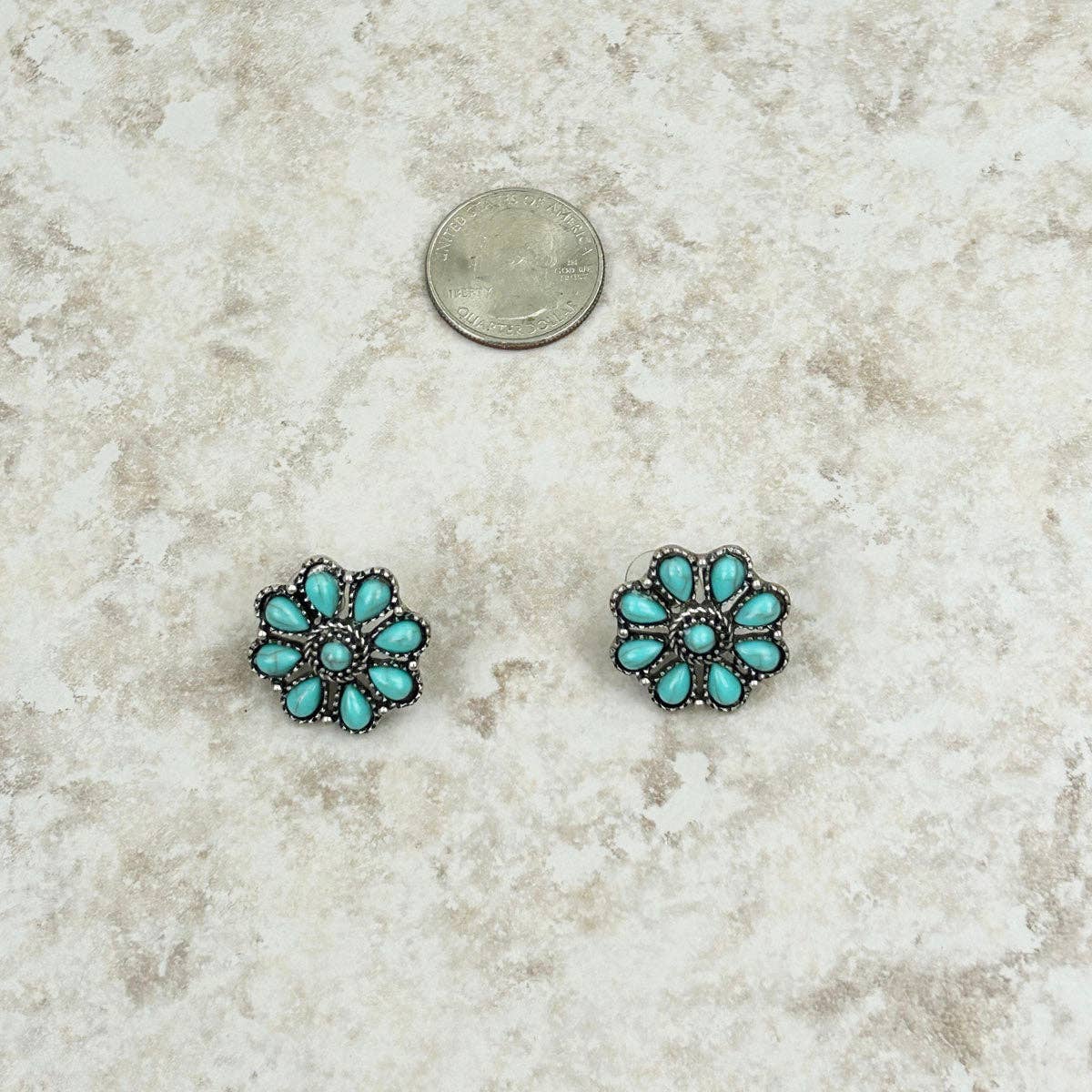 Small Silver and Turquoise Floral Concho Earring