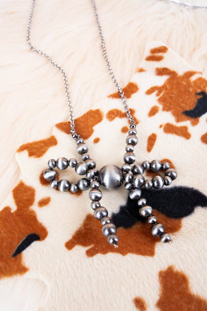 Sadie Silver Pearl Bow Necklace