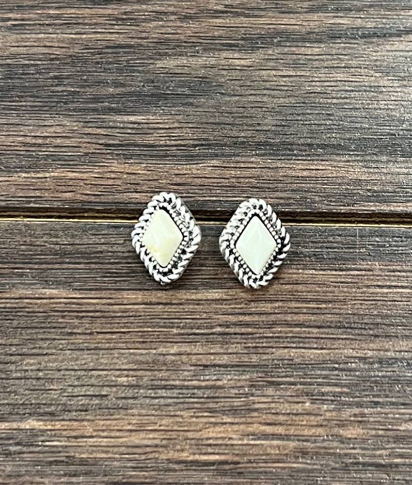 White Stone Stud Earrings