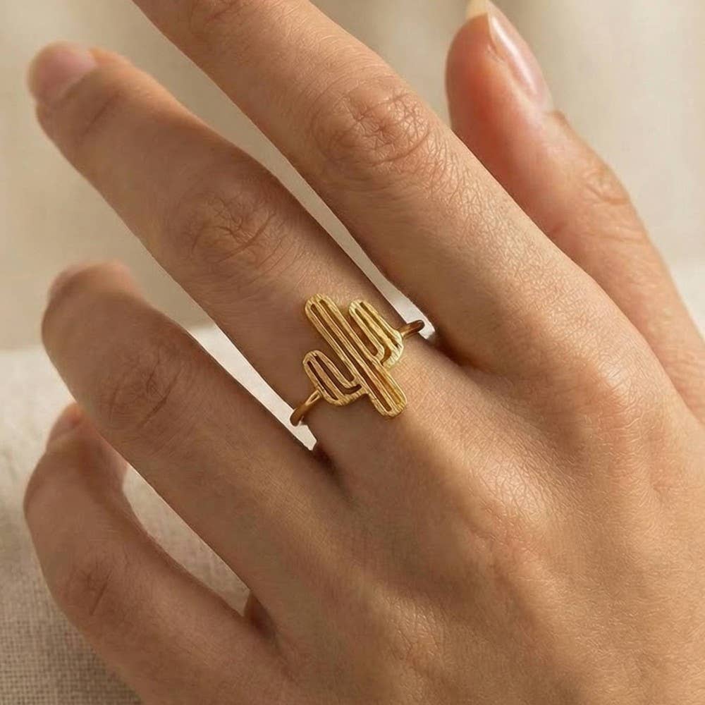 Gold Dipped Delicate Adjustable Cactus Ring
