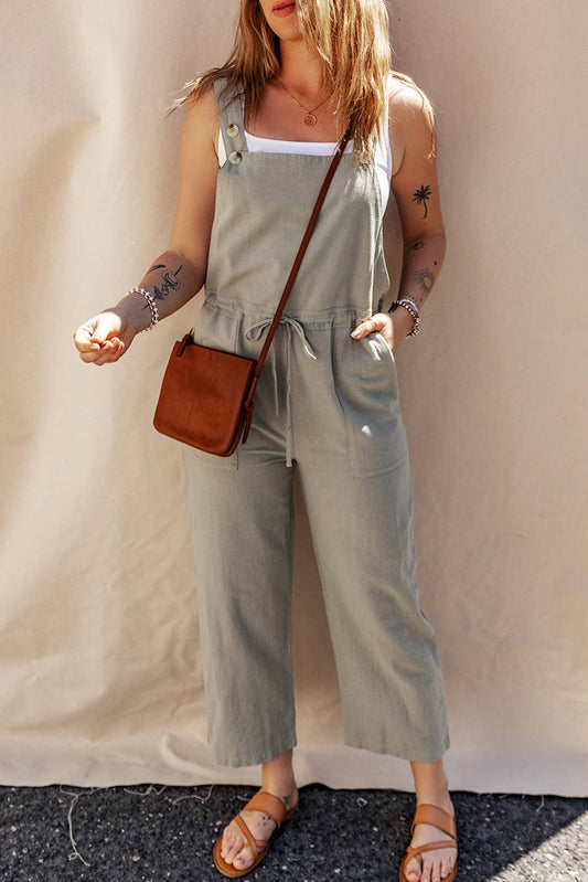 Drawstring Button Straps Cropped Overall