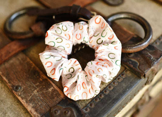 Lucky Cowgirl Colorful Horseshoes Scrunchie