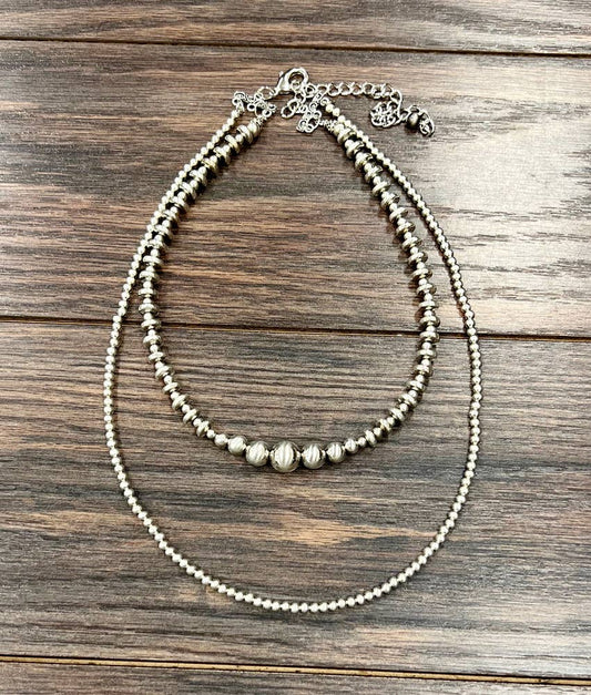 20" 2-strand Silver Navajo Bead Necklace