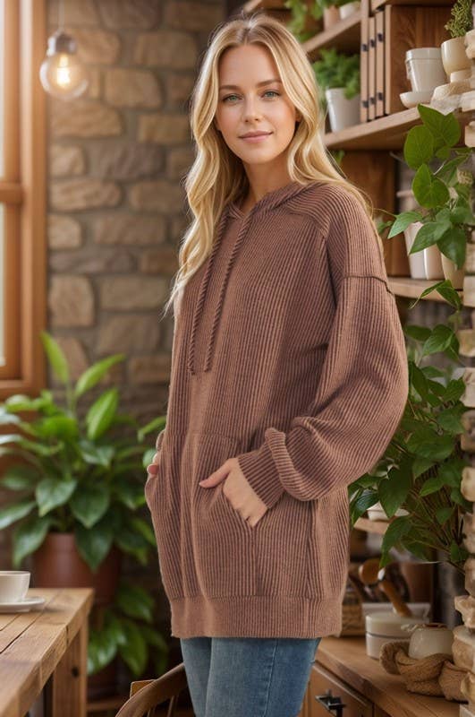 BRUSHED URBAN RIB HOODIE TOP