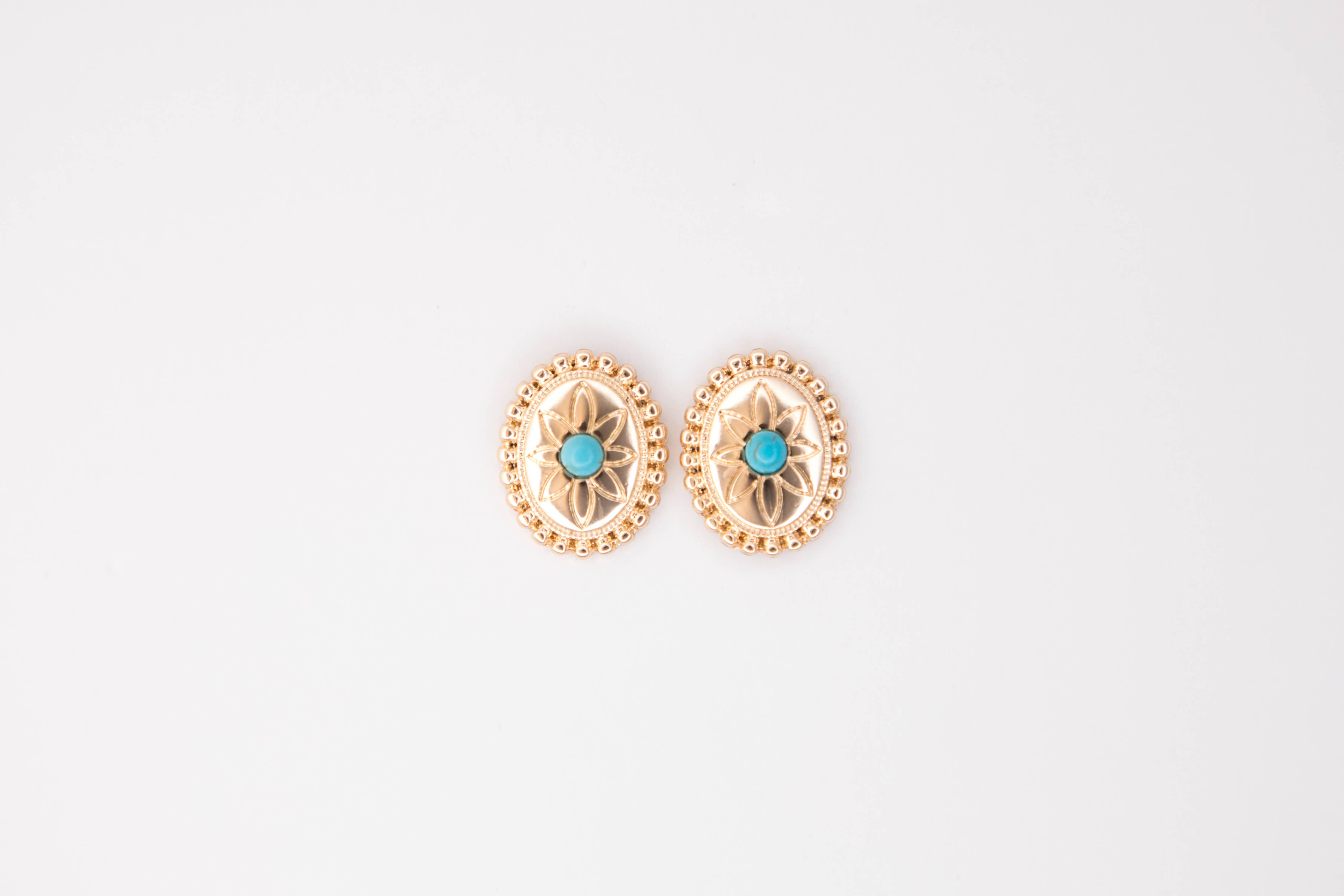 Gold Concho Earring with Center Stone