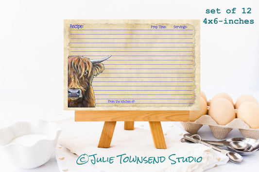 Set of 12 Highland Cow Recipe Cards