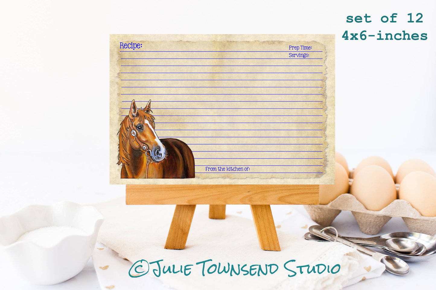 Set of 12 Cute Horse Recipe Cards