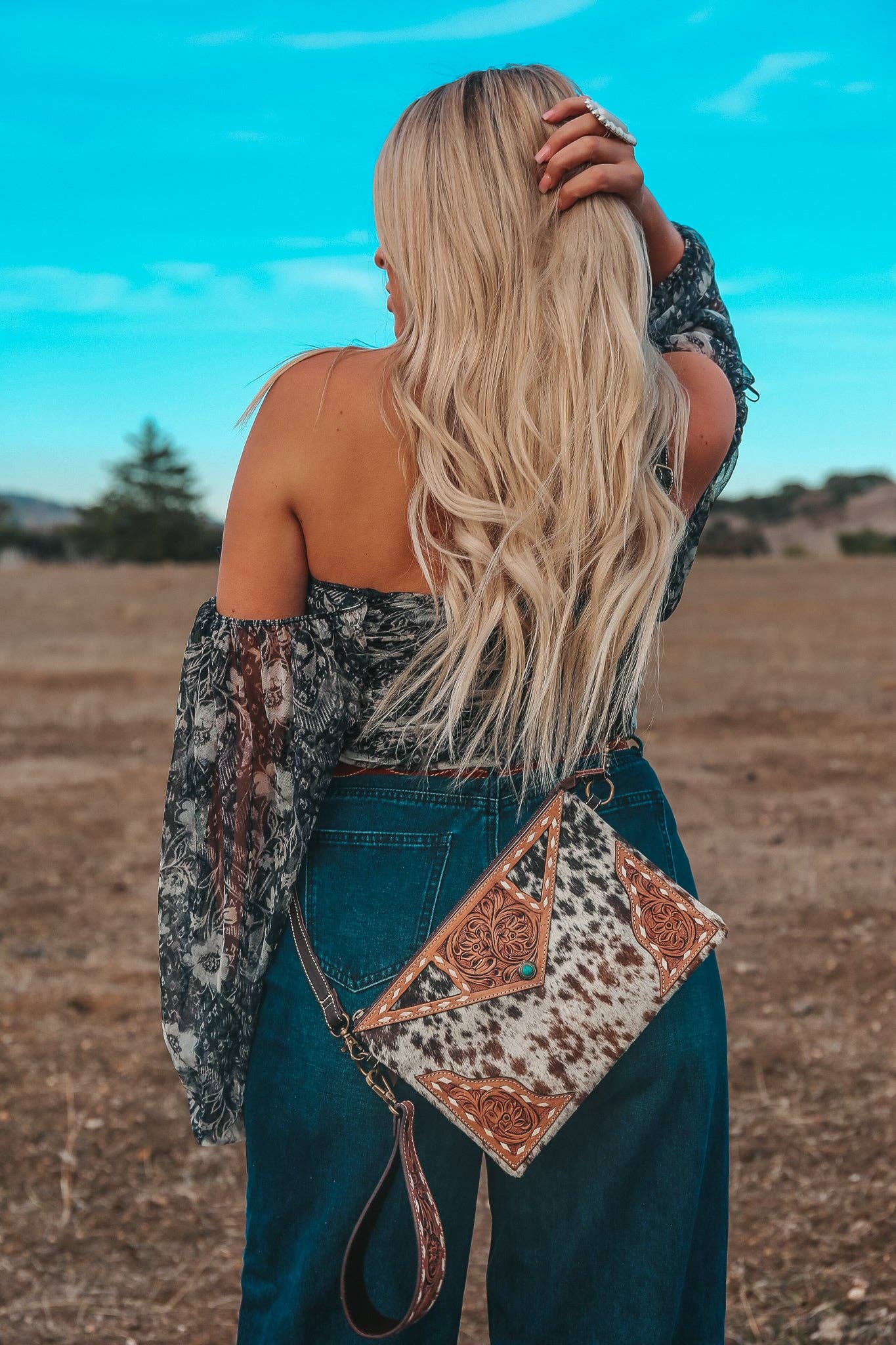 The Claudette Cowhide Leather Wristlet / Crossbody Purse