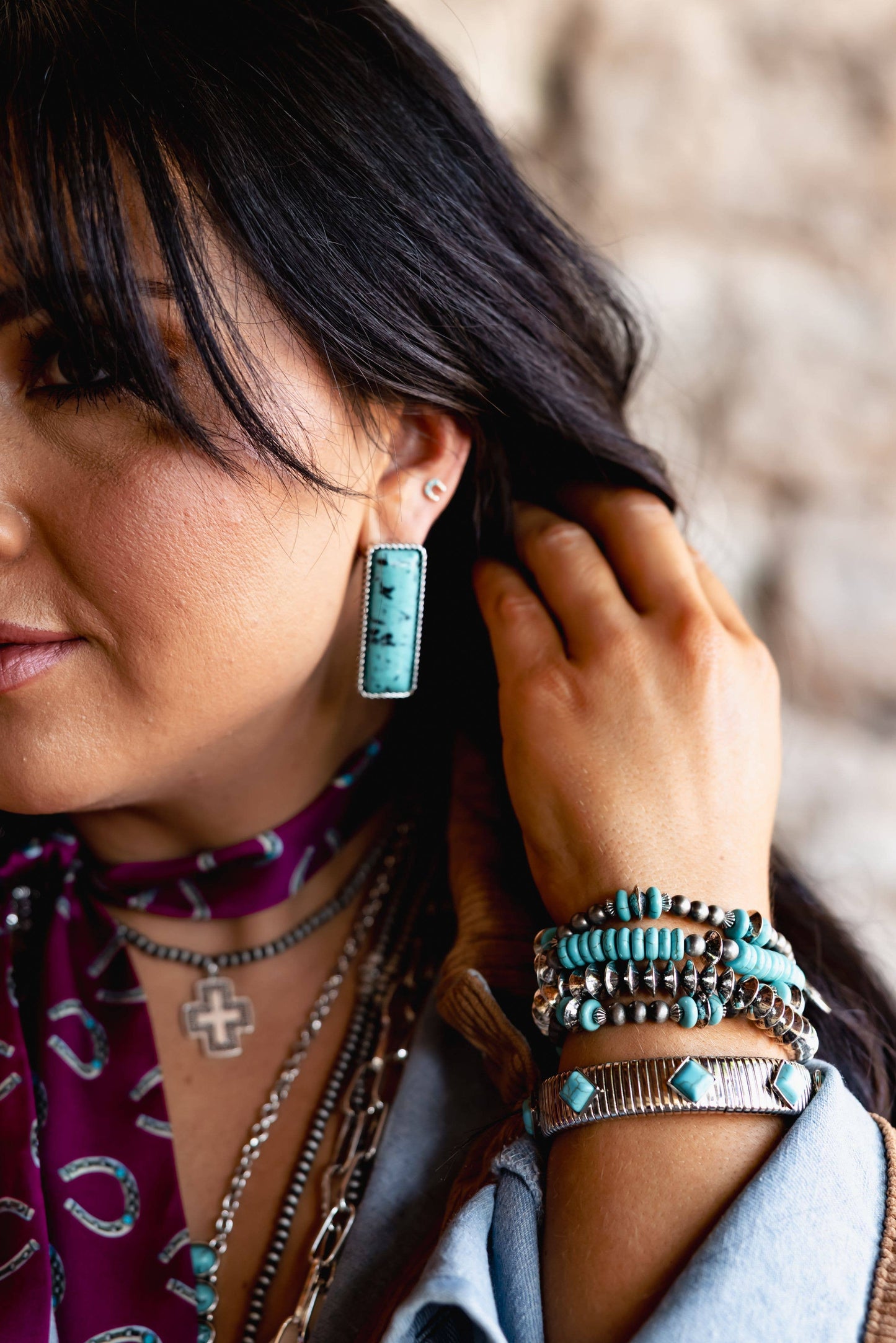 1.5" Turquoise Bar Post Earrings