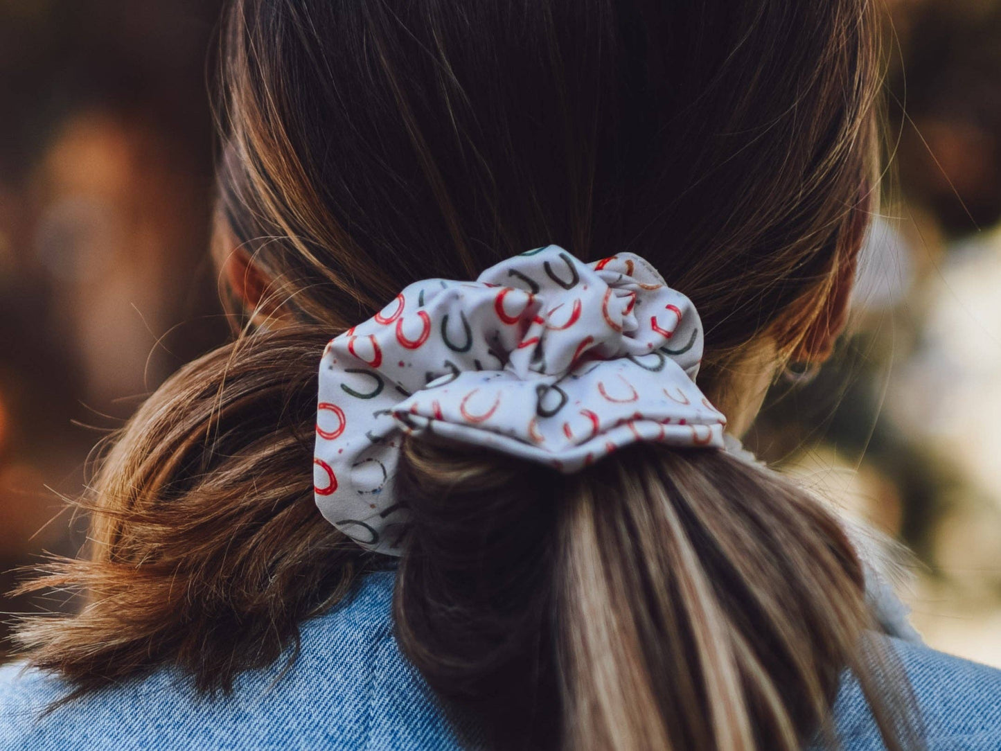 Lucky Cowgirl Colorful Horseshoes Scrunchie