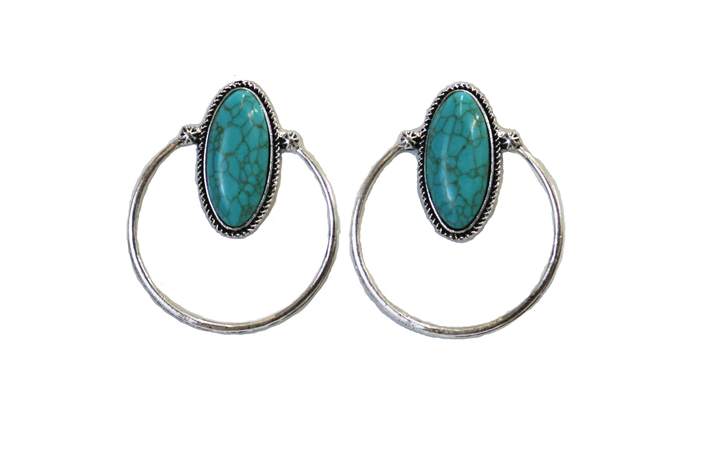 2.25" Turquoise Oval Post Earring with Hoop Accent