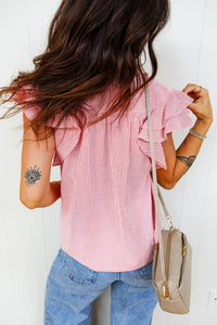 Split Neck Double Ruffled Blouse