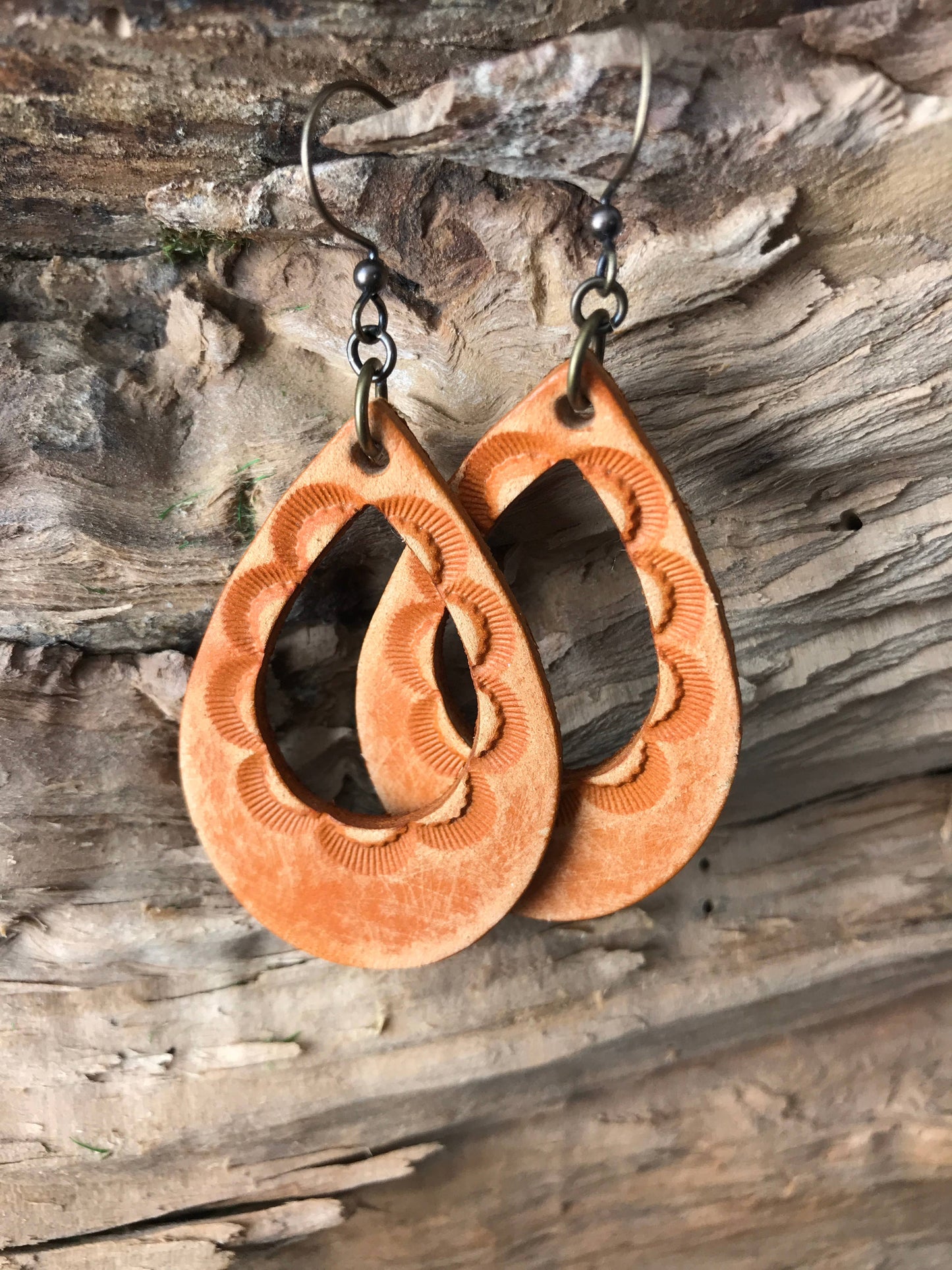 Tooled Leather Teardrop Earrings