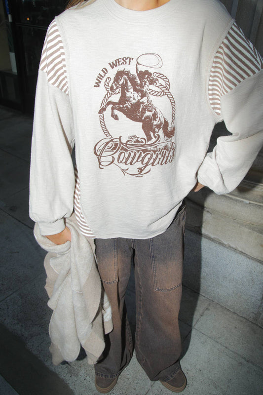 Oversized Western Graphic Knit Top