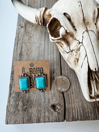 Western Rectangle Stone Earrings Turquoise