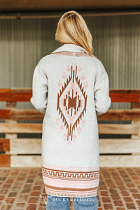 Ivory Soft Pink Aztec Knitted Cardigan