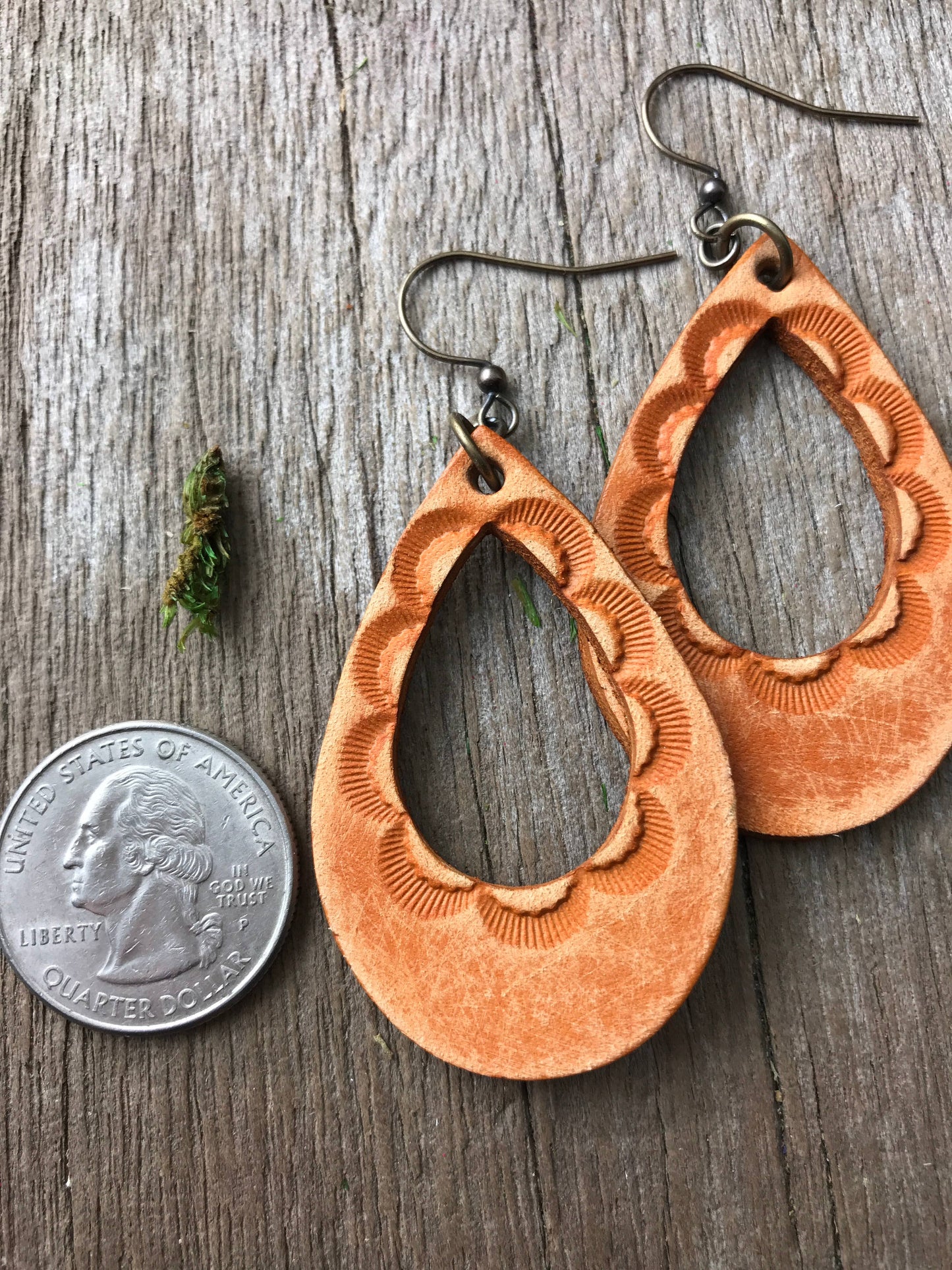 Tooled Leather Teardrop Earrings