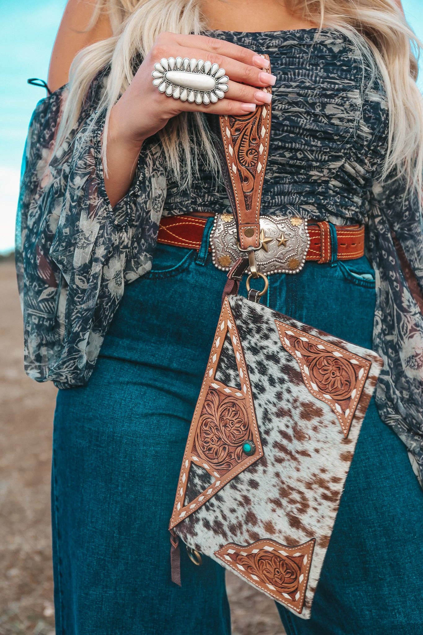 The Claudette Cowhide Leather Wristlet / Crossbody Purse