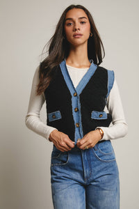 Denim Trim Knit Vest