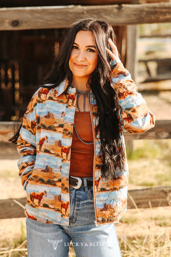 Desert Horse Printed Quilted Jacket