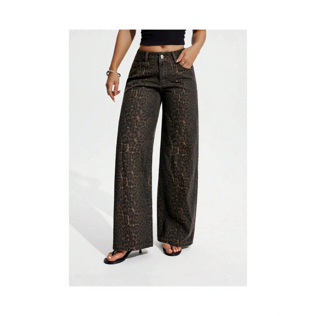 Leopard Print Wide Leg Jeans