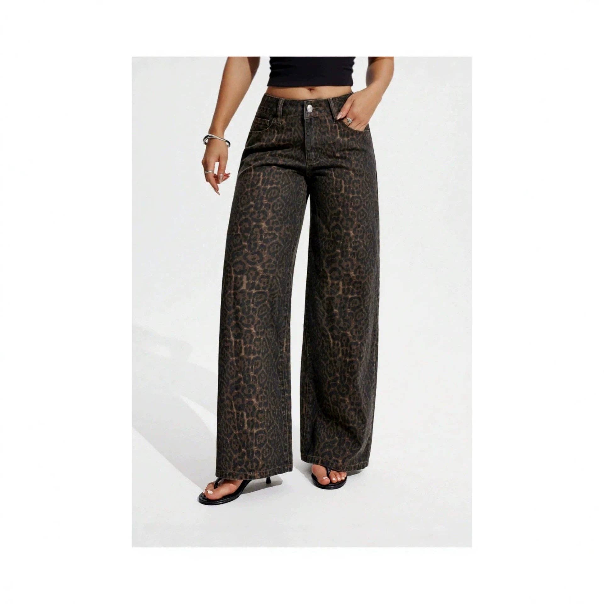 Leopard Print Wide Leg Jeans