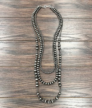 Long Three Strand Faux Navajo Bead Necklace