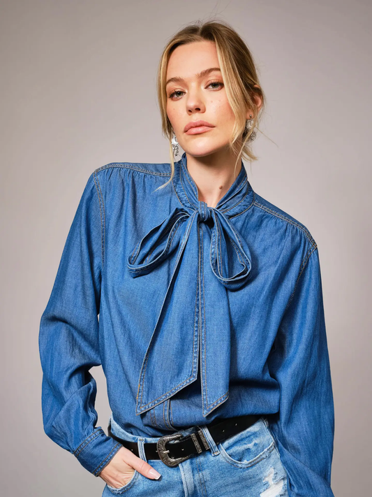 Neck Tie Chambray Blouse