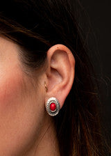 Small Concho Earring with Red Stone