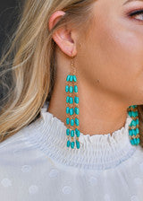 5" Gold Turquoise Beaded Tassel Earring