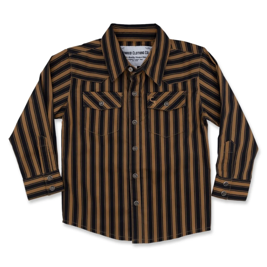 Black & Gold Stripe Long Sleeve Pearl Snap Onesie