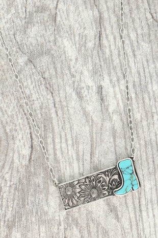 Tooled Bar Necklace with Boot Stone