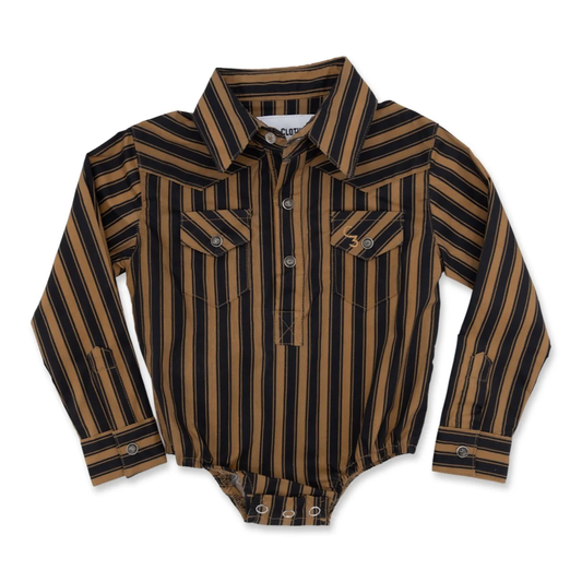 Black & Gold Stripe Long Sleeve Pearl Snap Onesie