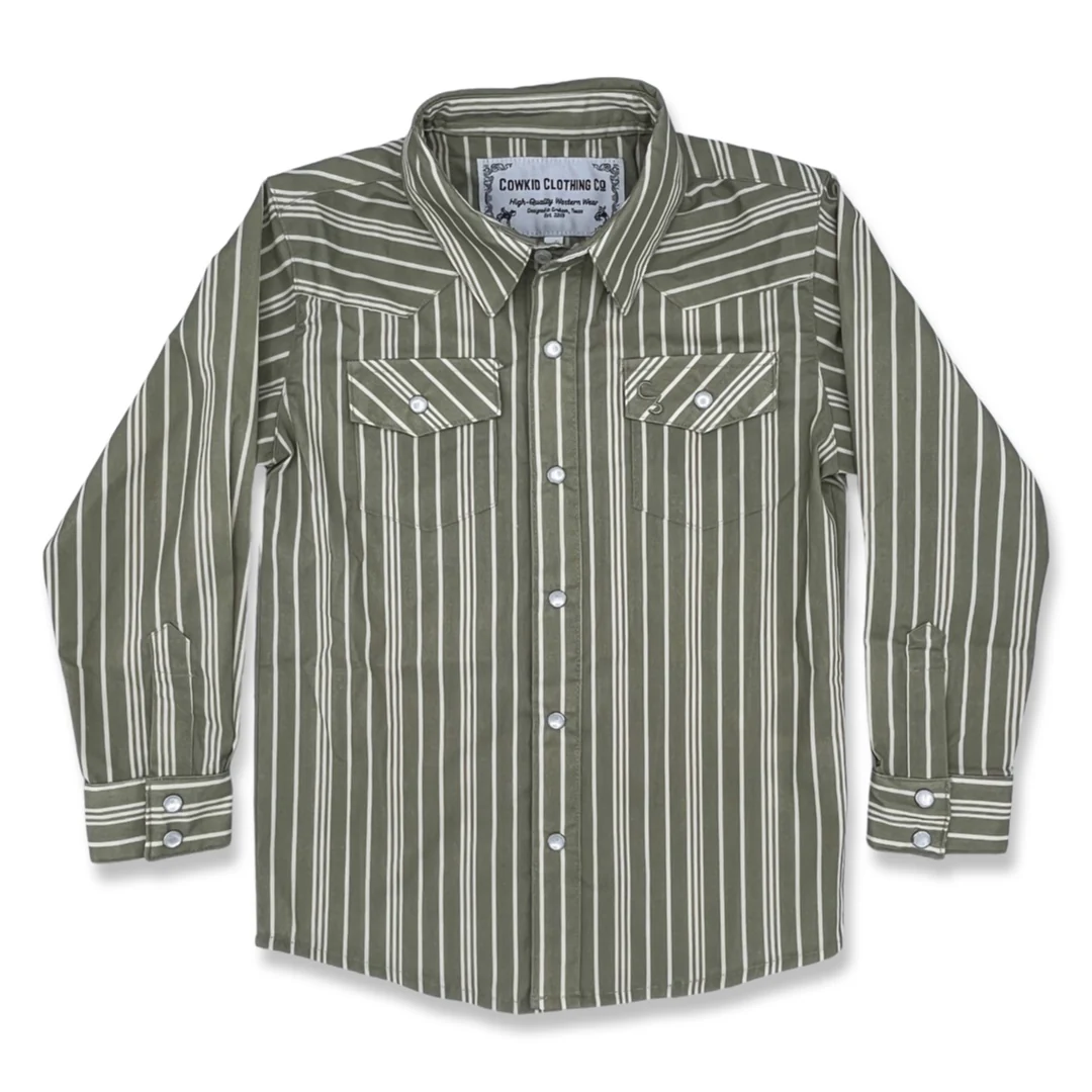 Vintage Green Stripe Long Sleeve Pearl Snap