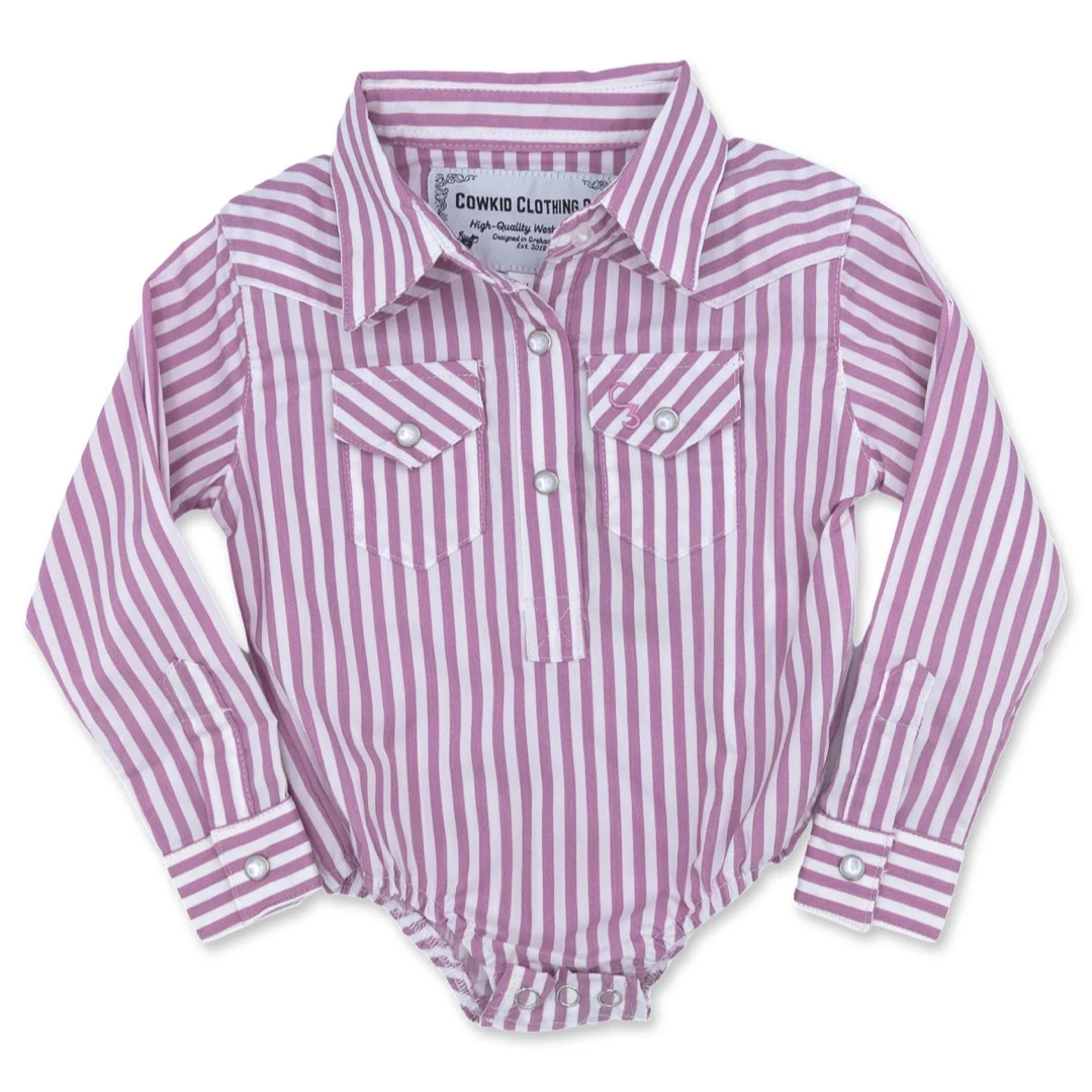 Pink & White Stripe Long Sleeve Pearl Snap