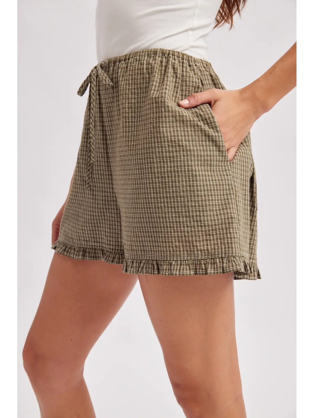 Plaid Ruffle Hem Shorts