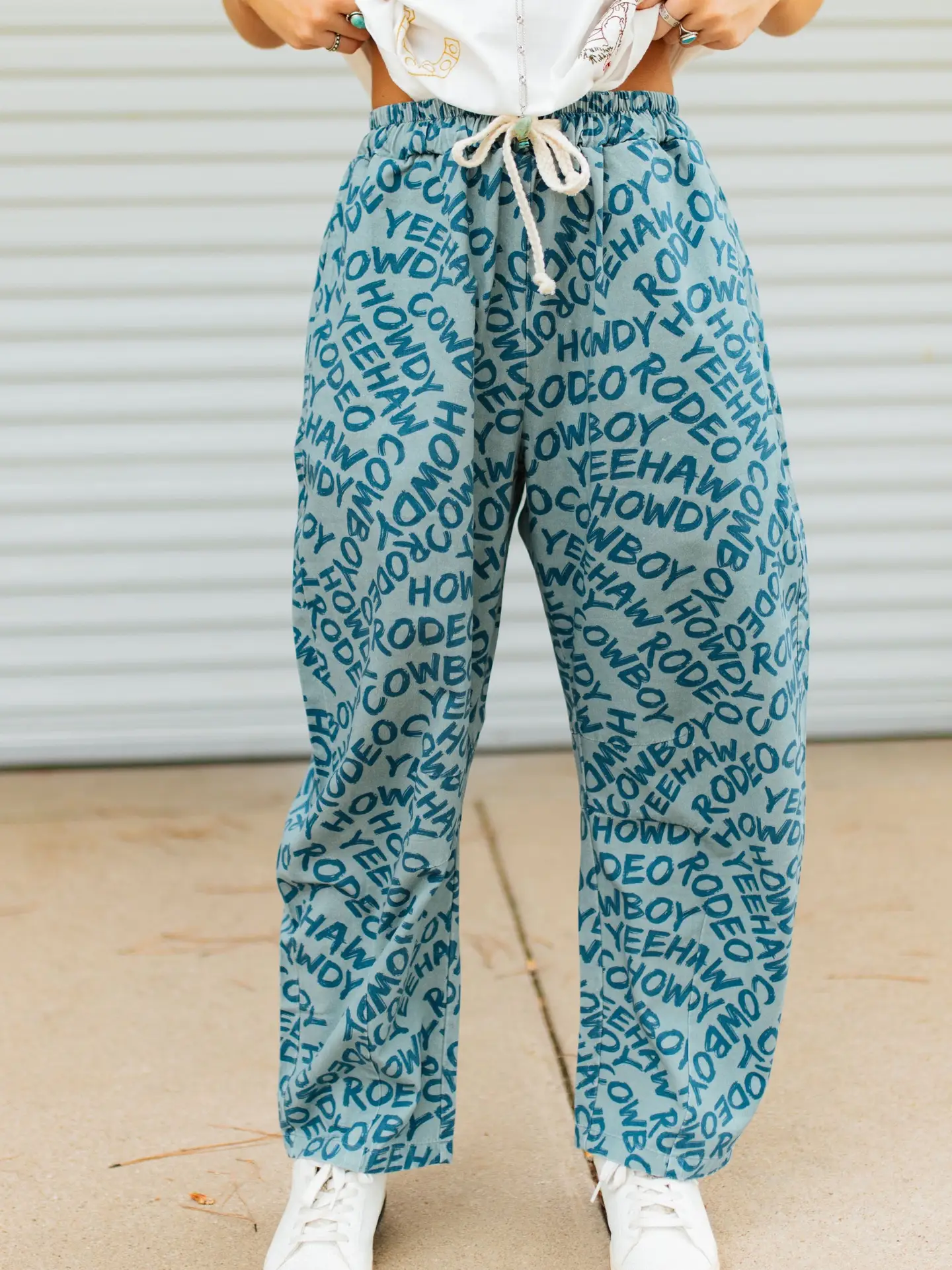 Howdy Print Barrel Pant