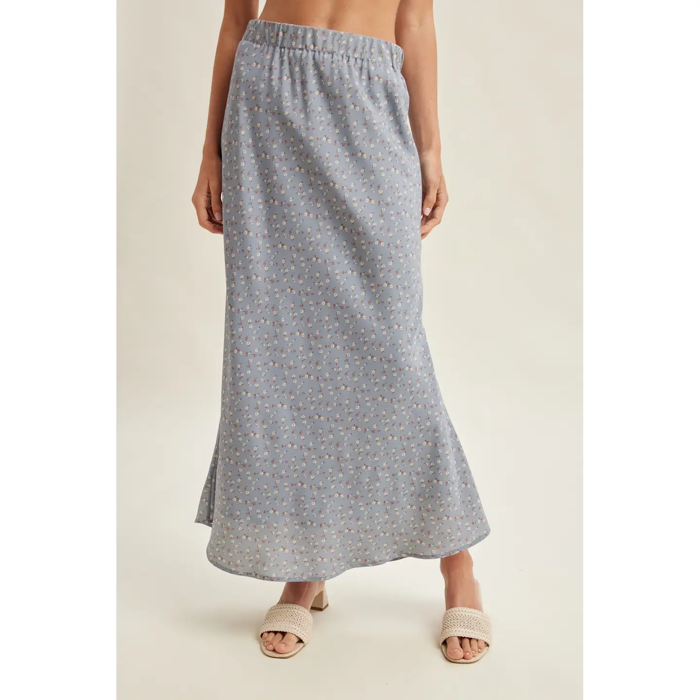 Floral Satin Midi Skirt