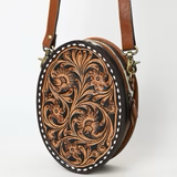 Round Canteen Tooled Leather Crossbody