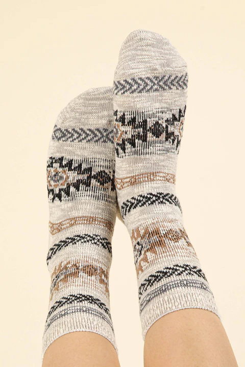 Heather Grey Aztec Crew Sock