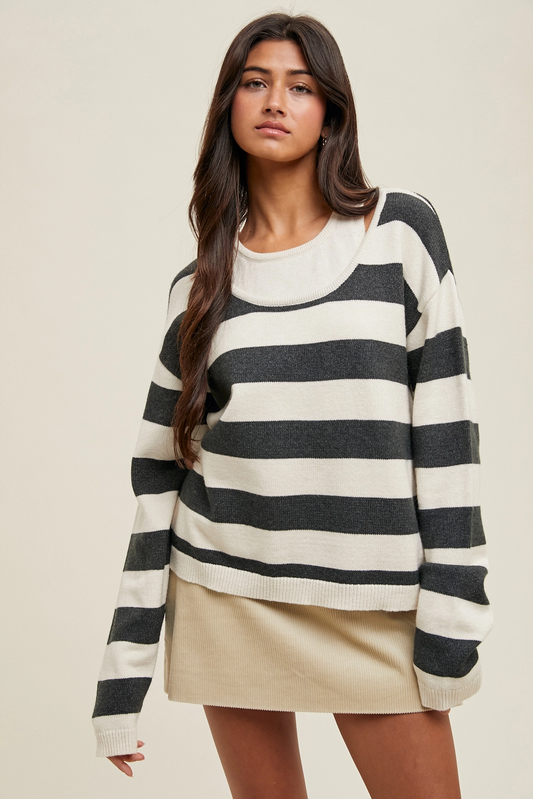 Double Faux Layer Sweater