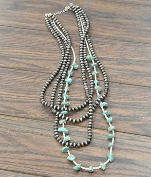 Four Strand Faux Navajo Bead and Turquoise Chunk Necklace