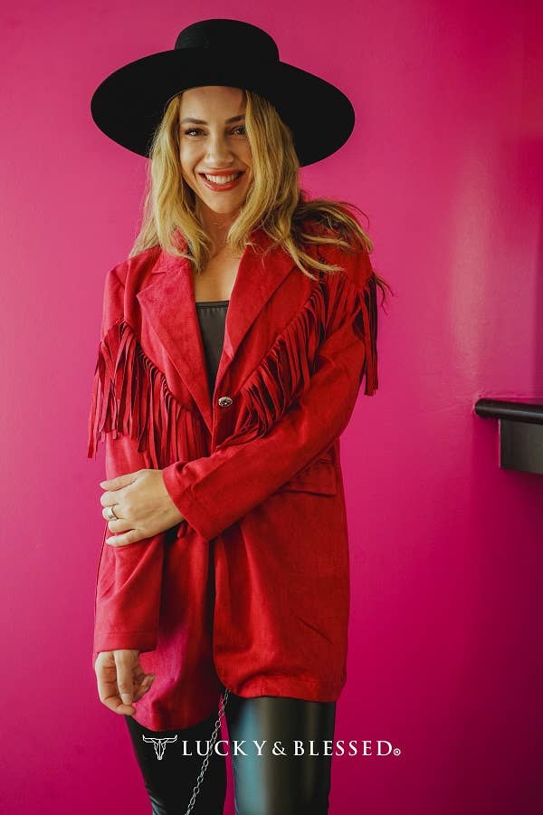 Red Concho Button Down Fringe Blazer