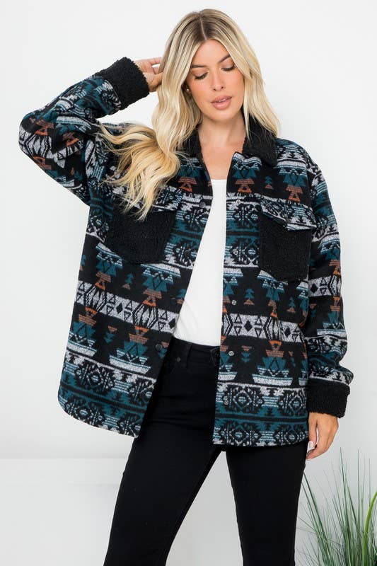 Aztec Shacket with Sherpa