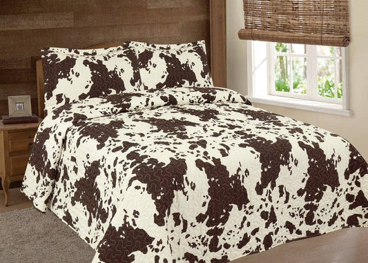 Brown Cow Print 3pc Bedspread Set